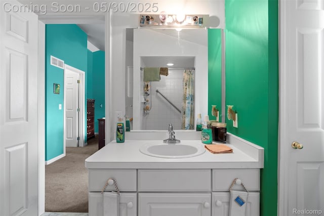 441 Parkview Dr, Detroit, MI 48214 - bathroom featuring vanity, curtained shower, and baseboards
