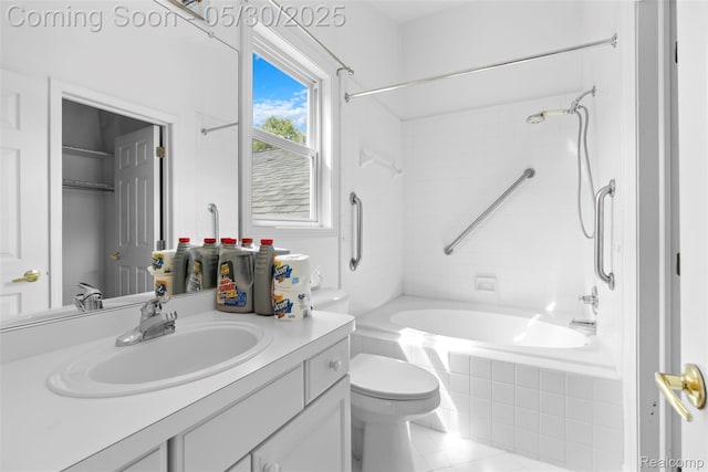 441 Parkview Dr, Detroit, MI 48214 - bathroom with tiled shower / bath combo, vanity, toilet, and tile patterned flooring