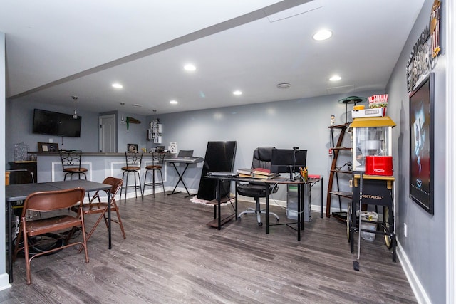 2761 Tomahawk Dr, Waterford, MI 48328 - office with baseboards, wood finished floors, and recessed lighting