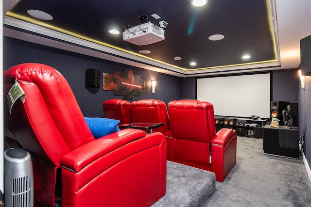 2761 Tomahawk Dr, Waterford, MI 48328 - carpeted cinema room featuring a raised ceiling and recessed lighting