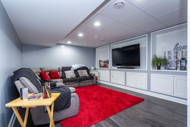 2761 Tomahawk Dr, Waterford, MI 48328 - living area with dark wood-style flooring, recessed lighting, and a paneled ceiling