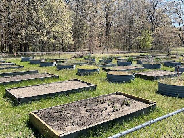 surrounding community featuring a garden and fence