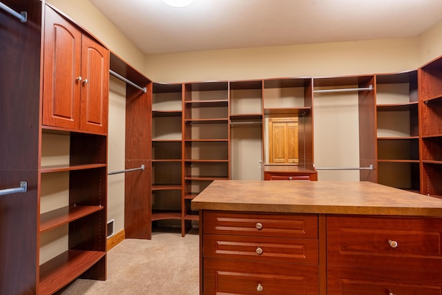 spacious closet with light colored carpet