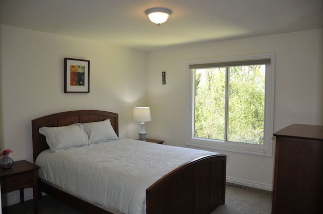 bedroom with multiple windows, carpet floors, and baseboards