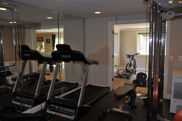 gym with recessed lighting