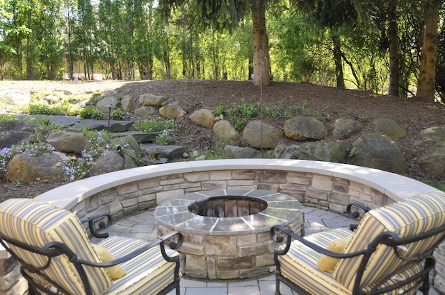 view of patio / terrace with an outdoor fire pit