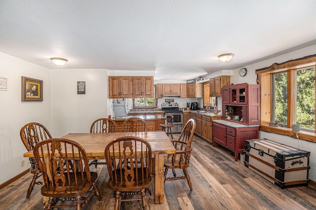 3771 E Loop Rd, Hesperia, MI 49421 - dining area featuring dark wood-type flooring and baseboards