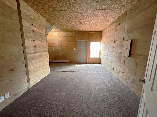 63568 Zabel Shores Rd, Sturgis, MI 49091 - carpeted empty room with baseboard heating and wooden walls