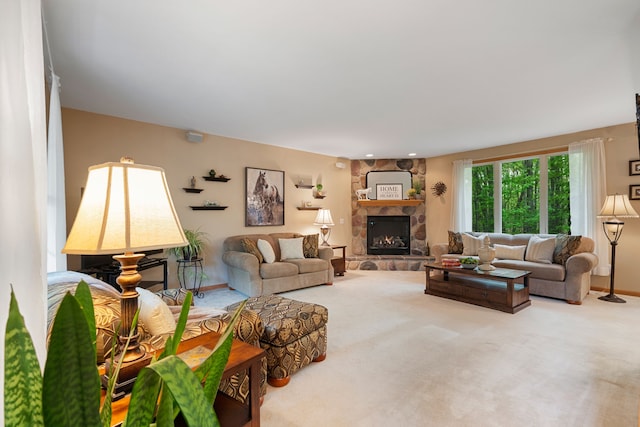 3135 Walnut Hls, Leonard, MI 48367 - carpeted living area with a fireplace and baseboards