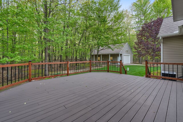 3135 Walnut Hls, Leonard, MI 48367 - wooden deck with an outdoor structure and a yard
