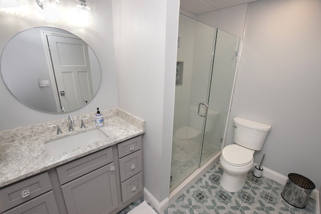 9466 Heritage, Goodrich, MI 48438 - full bathroom with toilet, a stall shower, vanity, baseboards, and tile patterned floors