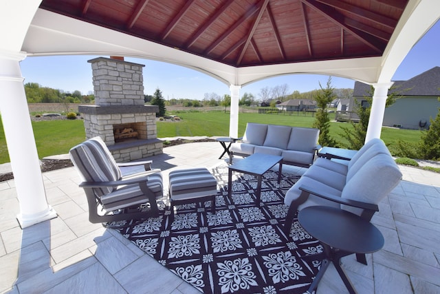 9466 Heritage, Goodrich, MI 48438 - view of patio with a gazebo and an outdoor living space with a fireplace