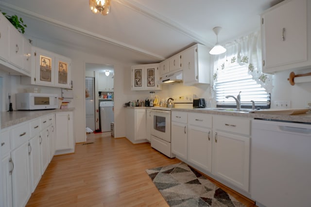 14424 Grenwich Ct, Shelby Twp, MI 48315 - kitchen with white appliances, white cabinets, and a sink