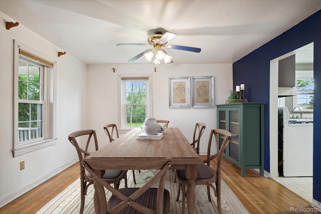260 S Dexter St, Pinckney, MI 48169 - dining area featuring plenty of natural light, light wood-style floors, ceiling fan, and baseboards