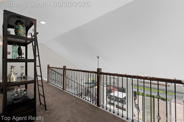 7910 Anchor Bay Dr, Clay, MI 48001 - corridor with carpet floors, lofted ceiling, and recessed lighting