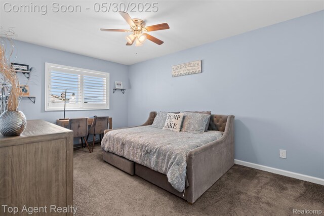 7910 Anchor Bay Dr, Clay, MI 48001 - bedroom featuring carpet floors, baseboards, and a ceiling fan