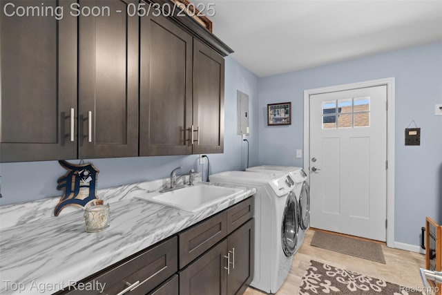 7910 Anchor Bay Dr, Clay, MI 48001 - washroom with cabinet space, washer and dryer, electric panel, and baseboards