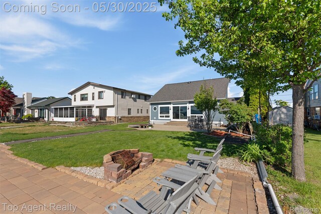 7910 Anchor Bay Dr, Clay, MI 48001 - back of property with a patio, a yard, entry steps, and roof with shingles