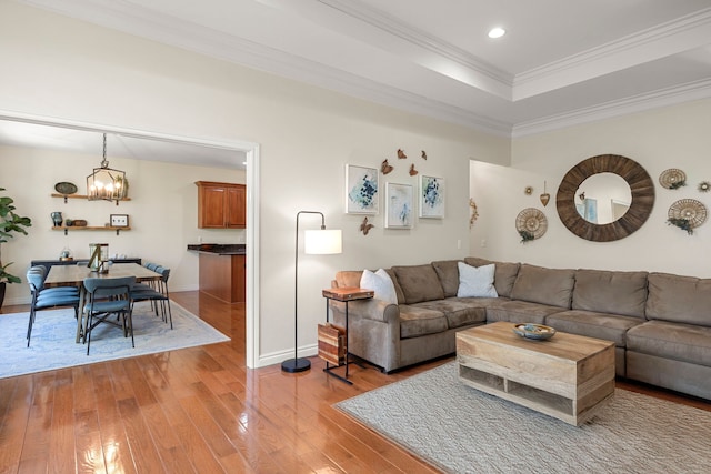 58651 Glacier Club Dr, Washington, MI 48094 - living area featuring light wood-type flooring, crown molding, a chandelier, recessed lighting, and baseboards