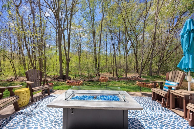 58651 Glacier Club Dr, Washington, MI 48094 - view of patio featuring a fire pit
