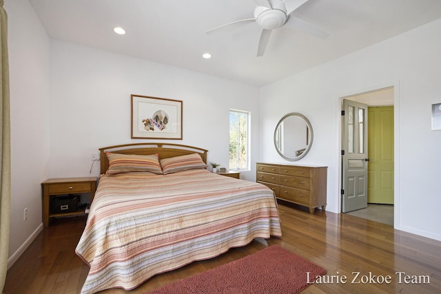 12250 Knoper Ct, Allendale, MI 49401 - bedroom with wood finished floors, baseboards, recessed lighting, and ceiling fan