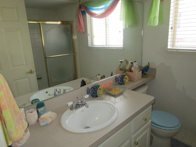 29100 Sunnydale St, Livonia, MI 48154 - bathroom with healthy amount of natural light, a shower stall, toilet, and vanity