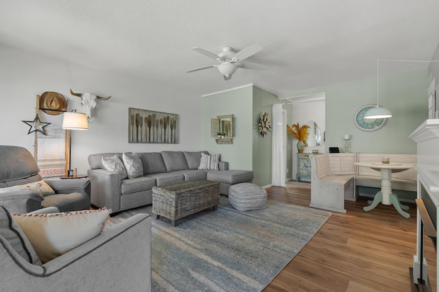 4150 Ridge Rd Unit 21, Stevensville, MI 49127 - living room with a ceiling fan, wood finished floors, and a textured ceiling