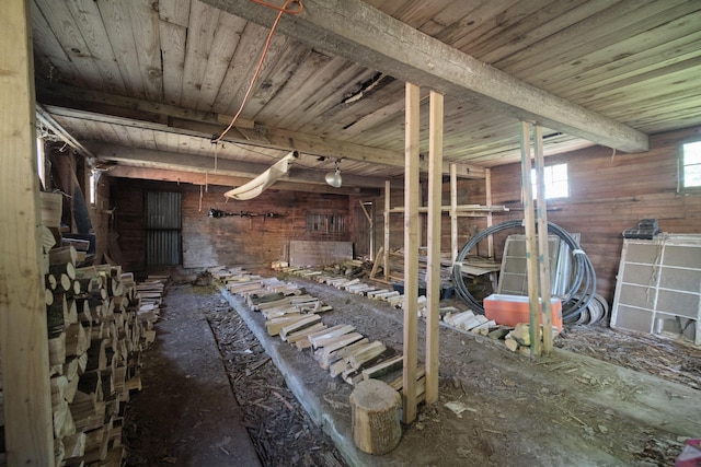 1621 W Beyer Rd, Ludington, MI 49431 - misc room with wood walls, beam ceiling, and wood ceiling