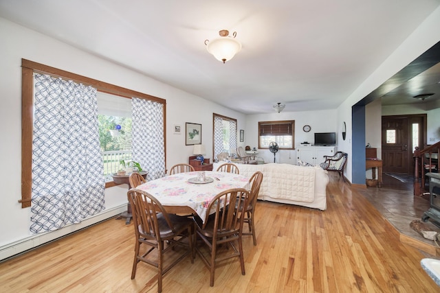 1621 W Beyer Rd, Ludington, MI 49431 - dining area featuring a baseboard heating unit and light wood-style flooring