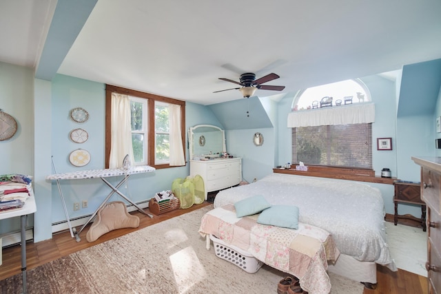 1621 W Beyer Rd, Ludington, MI 49431 - bedroom featuring wood finished floors, ceiling fan, and vaulted ceiling