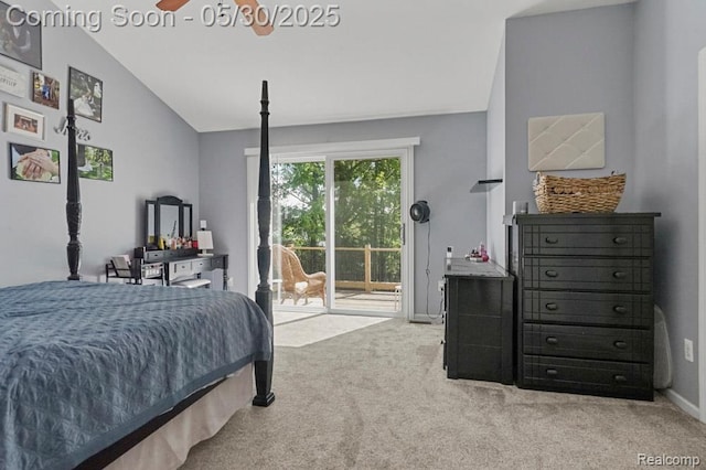 9450 Sandlewood Ct, Whitmore Lake, MI 48189 - bedroom with access to exterior, carpet floors, lofted ceiling, and baseboards
