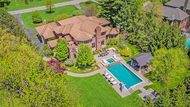 aerial view of a pool