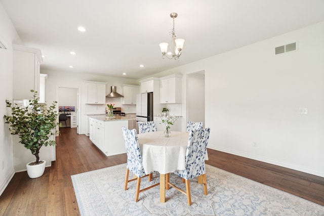 49793 Split Rock Rd, Macomb, MI 48044 - dining space featuring dark wood-style flooring, a chandelier, baseboards, and recessed lighting