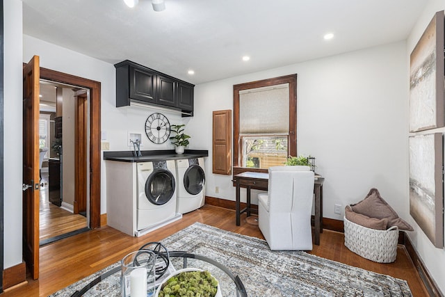 721 W Washington St, Ann Arbor, MI 48103 - laundry area with washing machine and dryer, wood finished floors, baseboards, and recessed lighting