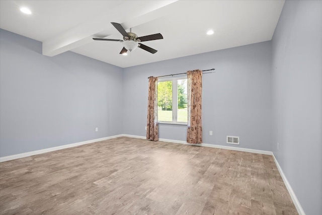 12150 Shaffer Rd, Davisburg, MI 48350 - unfurnished room with a ceiling fan, wood finished floors, baseboards, beam ceiling, and recessed lighting