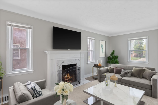 15470 Murray Hill St, Detroit, MI 48227 - living area featuring a fireplace and light carpet