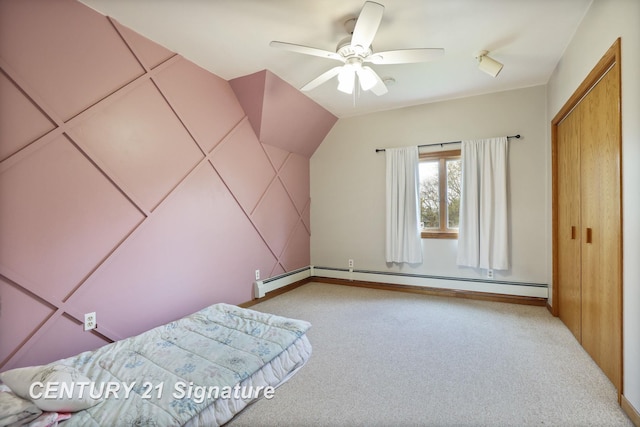 919 E Salzburg Rd, Bay City, MI 48706 - unfurnished bedroom featuring baseboard heating, carpet flooring, ceiling fan, and baseboards