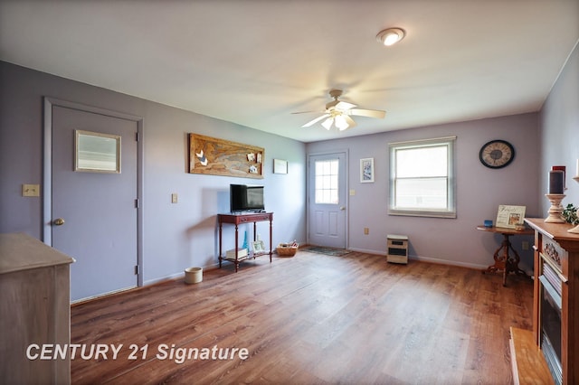 919 E Salzburg Rd, Bay City, MI 48706 - entrance foyer featuring ceiling fan, wood finished floors, and baseboards