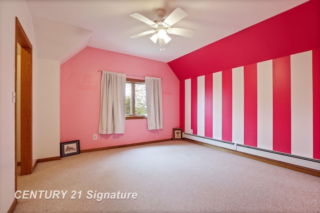 919 E Salzburg Rd, Bay City, MI 48706 - bonus room with carpet flooring, a baseboard heating unit, baseboards, lofted ceiling, and ceiling fan