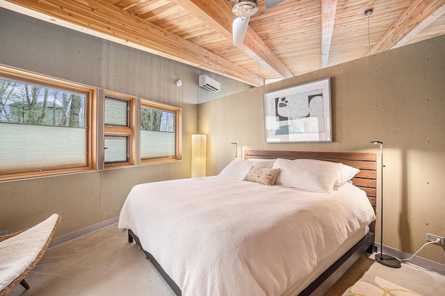 6723 Vandermeulen Rd, Holland, MI 49423 - bedroom with baseboards, multiple windows, beam ceiling, wooden ceiling, and carpet floors