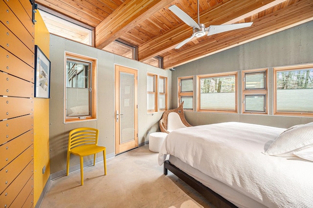 6723 Vandermeulen Rd, Holland, MI 49423 - bedroom with wood ceiling, concrete floors, multiple windows, and baseboards