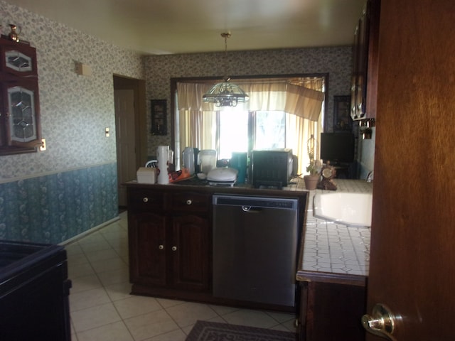 21613 Hoffman St, Saint Clair Shores, MI 48082 - kitchen with dishwashing machine, wallpapered walls, a sink, light tile patterned floors, and black electric range