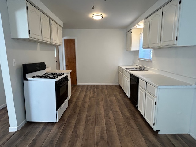 kitchen with range with gas cooktop, a sink, dishwasher, and dark wood finished floors