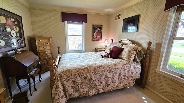 28051 Garfield St, Roseville, MI 48066 - carpeted bedroom with wallpapered walls and crown molding