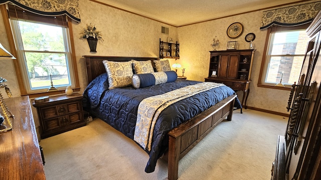 28051 Garfield St, Roseville, MI 48066 - bedroom with crown molding, light colored carpet, a textured ceiling, and baseboards