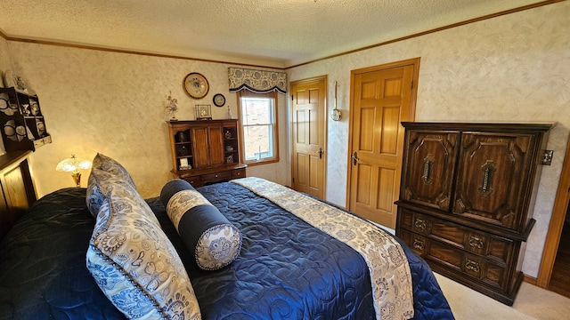 28051 Garfield St, Roseville, MI 48066 - carpeted bedroom with ornamental molding and a textured ceiling