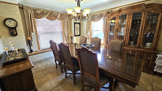 28051 Garfield St, Roseville, MI 48066 - dining room featuring a chandelier, healthy amount of natural light, dark tile patterned floors, and a textured ceiling