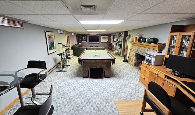 28051 Garfield St, Roseville, MI 48066 - recreation room with pool table, a paneled ceiling, and carpet floors