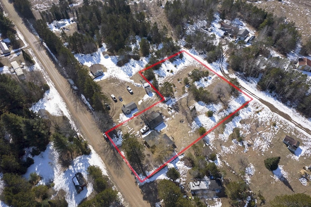 3110 Sigma Rd, Kalkaska, MI 49646 - snowy aerial view with property parcel outlined