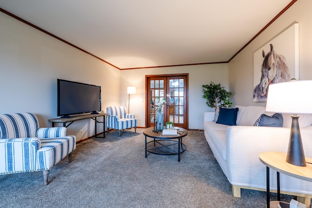5189 W US Highway 12, Three Oaks, MI 49128 - living room with carpet, ornamental molding, baseboards, and french doors